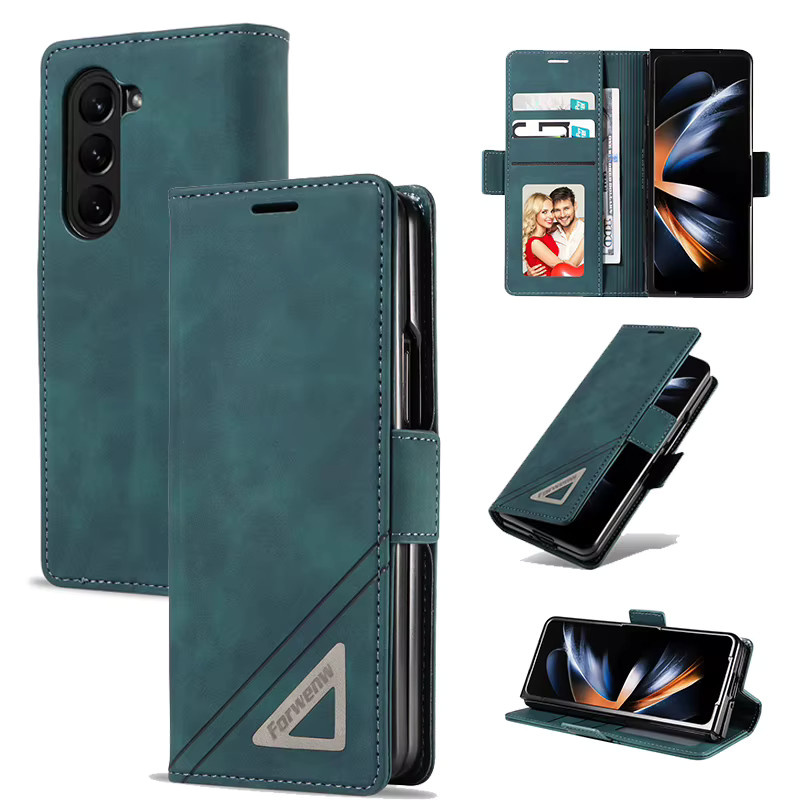 EUCAGR Flip Leder Brieftasche Telefon Hülle für Samsung Galaxy Z Fold 7 6 5 4 3, stoßfest Soft Cover in Braun oder Grün - Bild 3