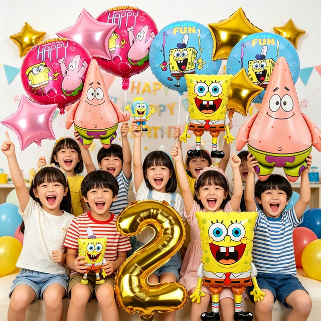Potdemiel SpongeBob Schwammkopf Geburtstagsset mit Folienballons für die Partydekoration in Mehrfarbig - Bild 1