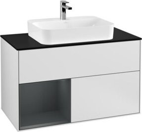 V&B Waschtischunterschrank Finion 100 mit Wandbeleuchtung, Weiß lackiert, B/T/H: 100 x 50,1 x 50,1 cm - Bild 1