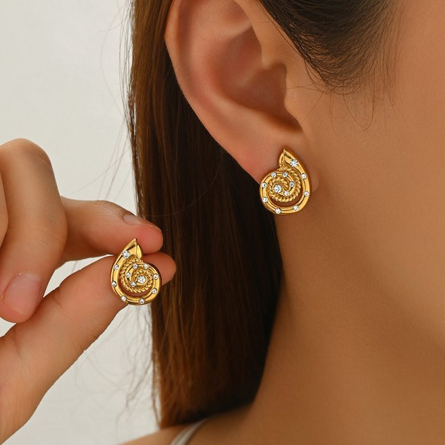 amofa Ohrstecker, 18 Karat vergoldet, Zirkonia, Muschelschale, Edelstahl - Bild 1