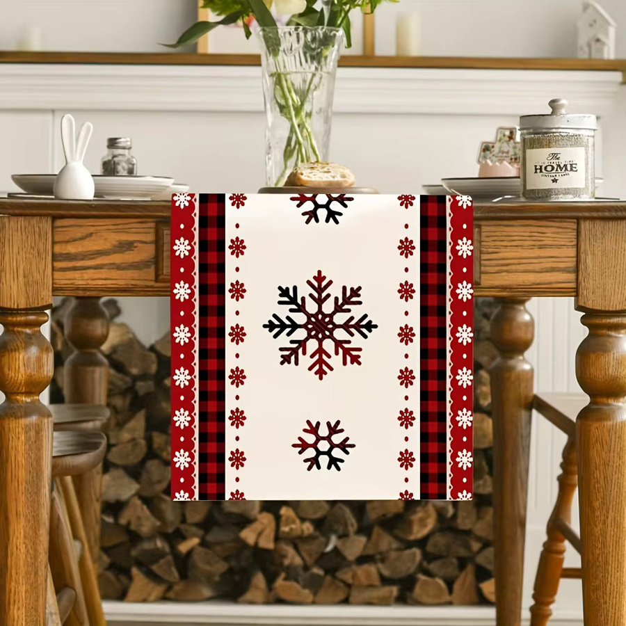 VIKAMA Weihnachts-Tischläufer mit rotem Schneeflocken-Design, B/T: 90 x 33 cm - Bild 2