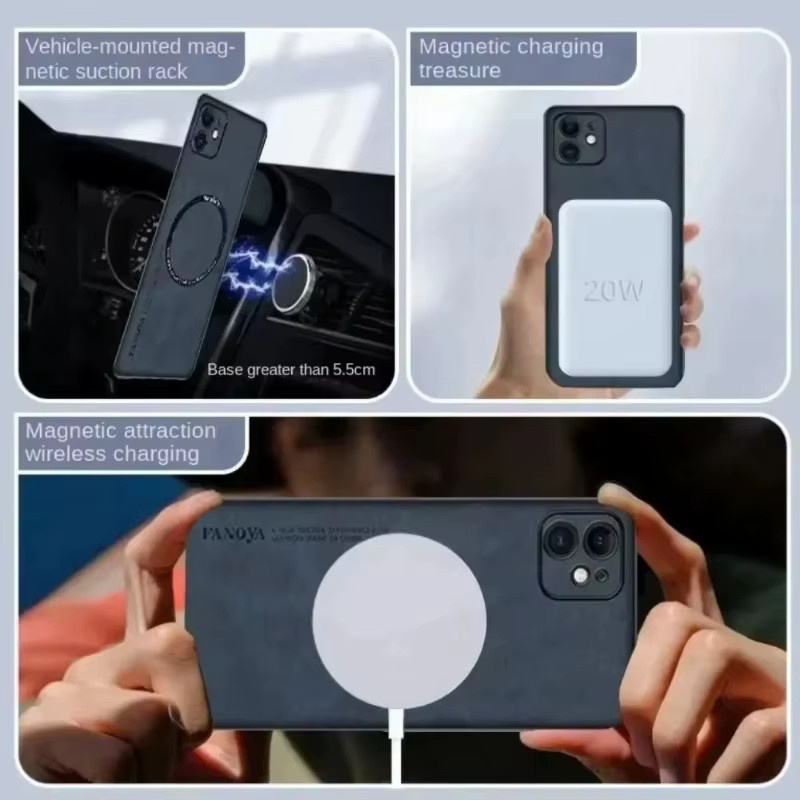 Stoßfeste Rückenhülle aus Schafsleder und PU-Leder für OPPO Find X9 und Find X9 Pro mit magnetischer kabelloser Ladefunktion in Blau - Bild 1
