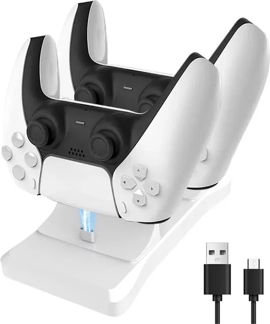GAMINJA Dual Controller Ladestation für Playstation 5 Controller in Weiß mit Schnelllade-AC-Adapter - Bild 1