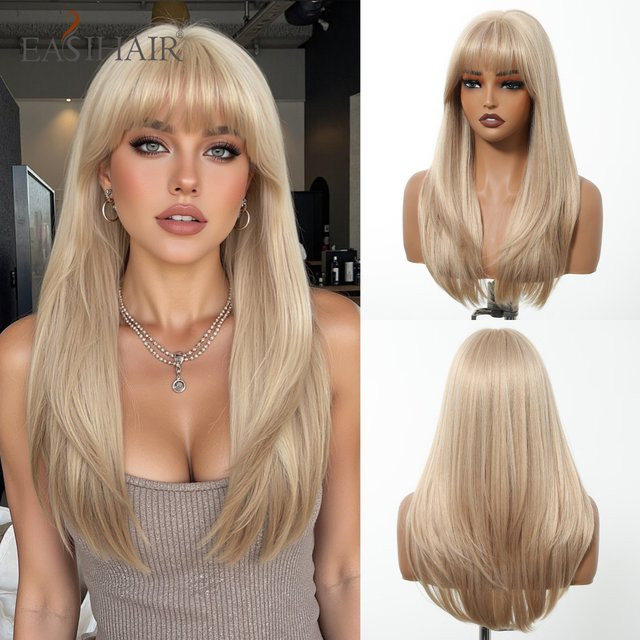 EASIHAIR Perücke, blond, synthetisch, lang, gerade, mit Pony, Damen - Bild 1