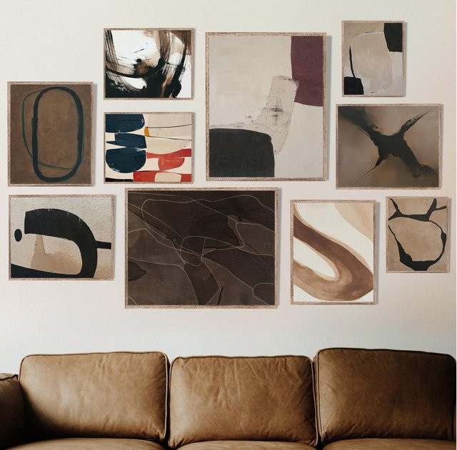 Abstrakte Leinwandkunst von Potdemiel in Braun, Schwarz und Beige – Minimalistisches Vintage-Poster als Wanddekoration - Bild 1