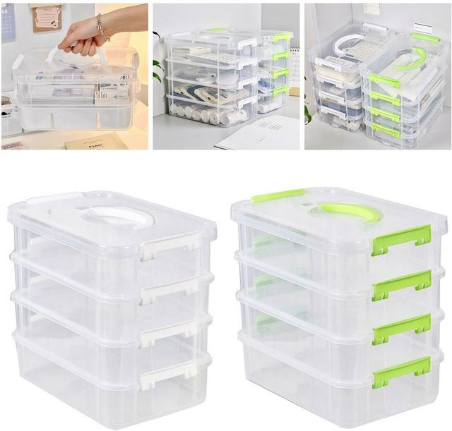 Transparente 4-Ebenen Aufbewahrungsbox aus Kunststoff für Büro, Schule und Make-up - Bild 1