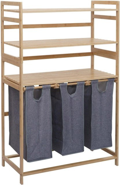 MCW Bambus Wäschesammler P78 Wäschesortierer mit 3 Ablagen, Grau, B/T/H: 125 x 40 x 80 cm - Bild 2