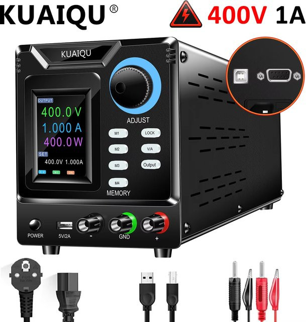 KUAIQU Programmierbares Hochspannungs-Schaltnetzteil mit USB und RS232, 400V, 1A, 400W, Schwarz - Bild 1