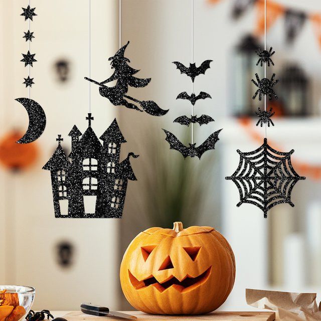 Meidding Halloween-Papieranhänger mit schwarzer Hexe und Spinne zur Dekoration - Bild 1