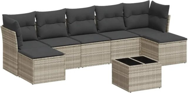 vidaXL 8-teilige Garten-Sofagarnitur aus Poly-Rattan mit Kissen in Hellgrau - Bild 1
