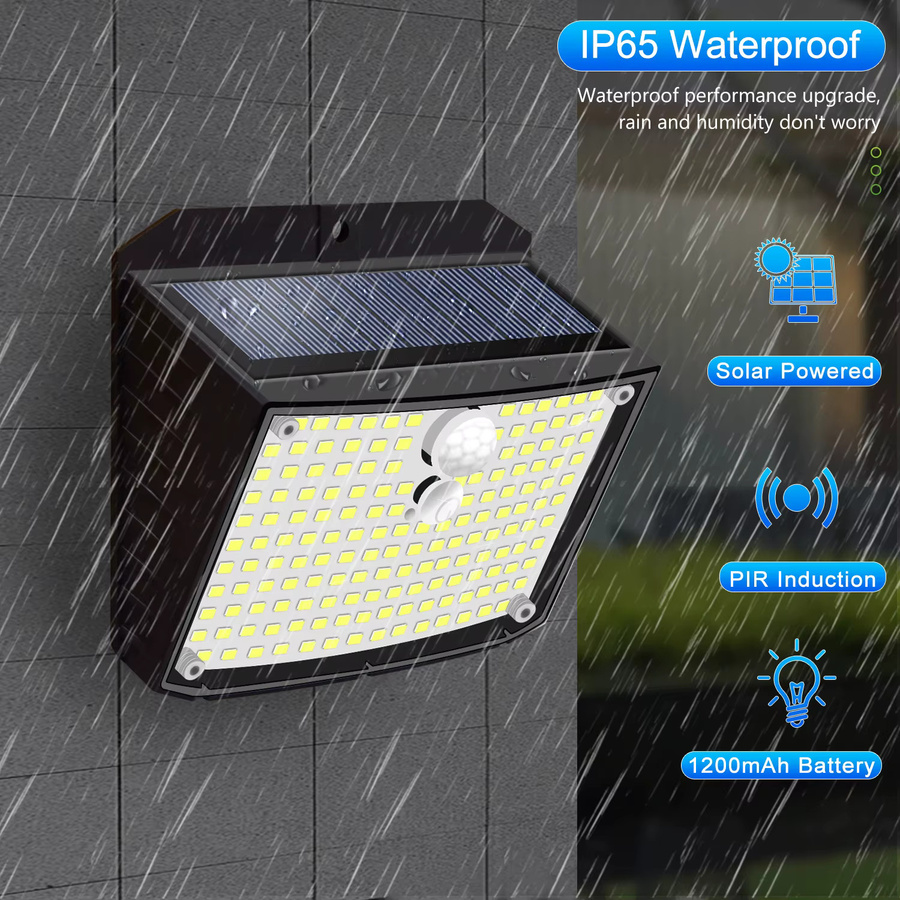 Wasserdichte LED-Solarleuchte für den Außenbereich mit 468 LEDs und 3 Modi, moderne Wandleuchte für Garten, Zaun und Hof in Schwarz - Bild 2