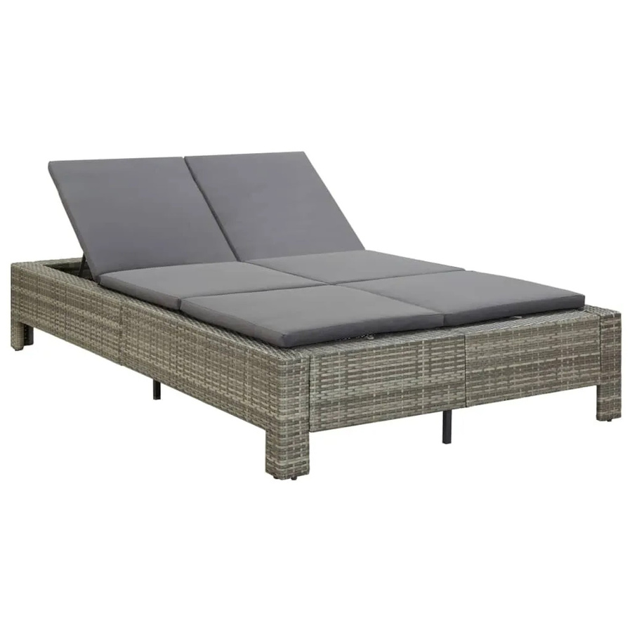 vidaXL 2-Personen-Sonnenliege aus Poly Rattan in Grau mit wetterfester Auflage und verstellbarer Rückenlehne - Bild 2