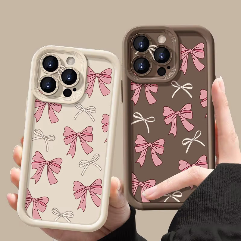 Handyhülle mit Rosa Schleife Print für Apple iPhone 12 bis 17 Pro Max aus Soft TPU Silikon in Pink, Beige und Weiß - Bild 2