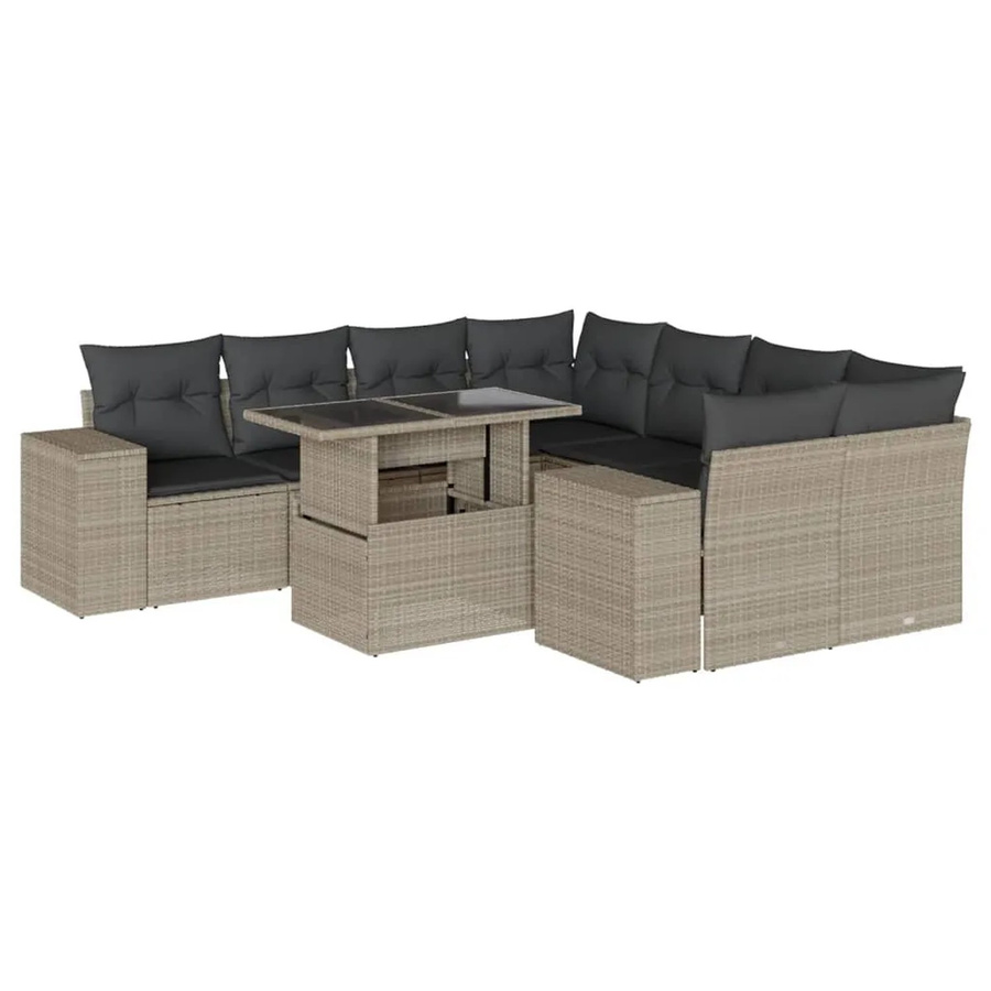 vidaXL 9-tlg. Garten-Sofagarnitur aus Poly-Rattan mit Kissen in Hellgrau - Bild 2