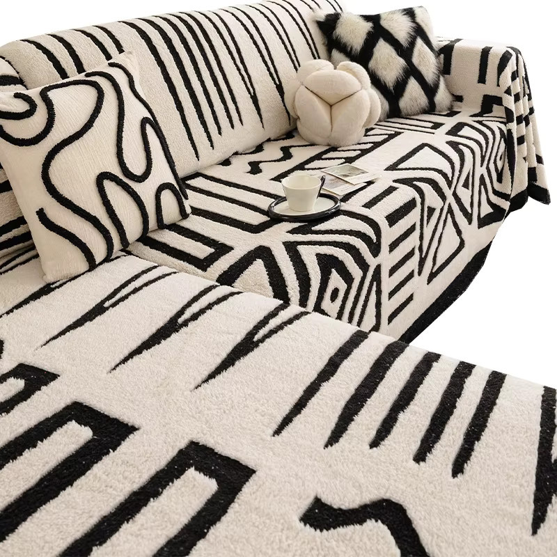 2er-Set Sofa-Überwürfe aus flauschigem Plüsch in Grau und Weiß, rutschfest und kratzfest für Herbst und Winter - Bild 3