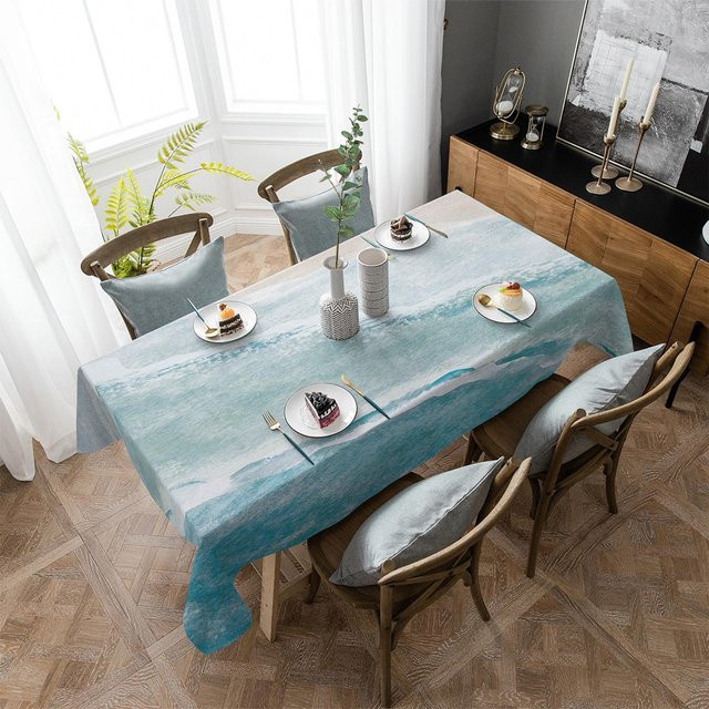 Wasserdichte Tischdecke von Your Warm Home in Blau mit Strand-Farbverlauf, quadratisch, B/B: 137 x 137 cm - Bild 1