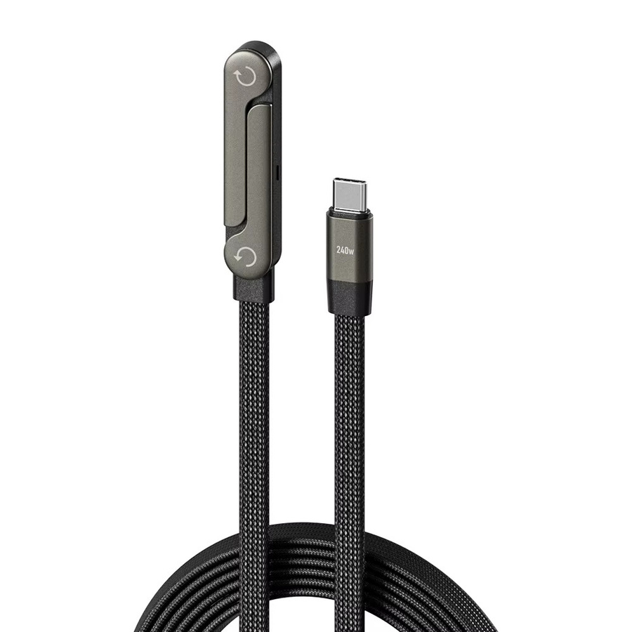 2-in-1 USB-C Ladekabel mit 240 W und integriertem Telefonhalter für iPhone 15-17 und Huawei, Schwarz - Bild 3