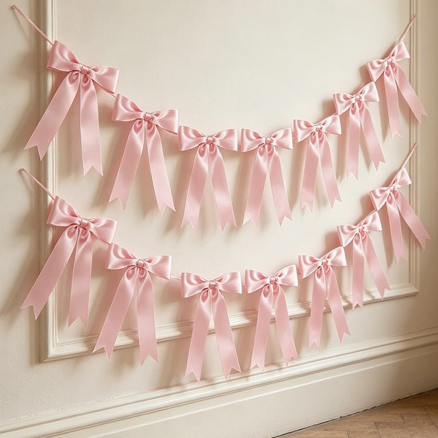 ZQNYCY Hängende Girlande aus Satin mit Schleifenband in Rosa für Kindergeburtstag, Hochzeit, Babyparty und Weihnachten - Bild 1