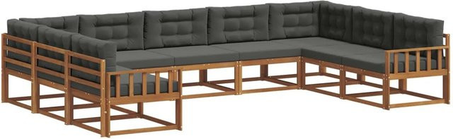vidaXL Outdoor-Sofagarnitur 9-tlg. in U-Form aus massivem Akazienholz mit Kissen, Farbe: Natur und Anthrazit - Bild 1