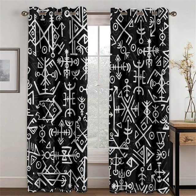 2er-Set 3D Vorhänge mit Leopardenmuster, Blumenmuster und Streifen in Schwarz von Household supplies MH, semi-transparent, B: 50 cm, H: 130 cm - Bild 1