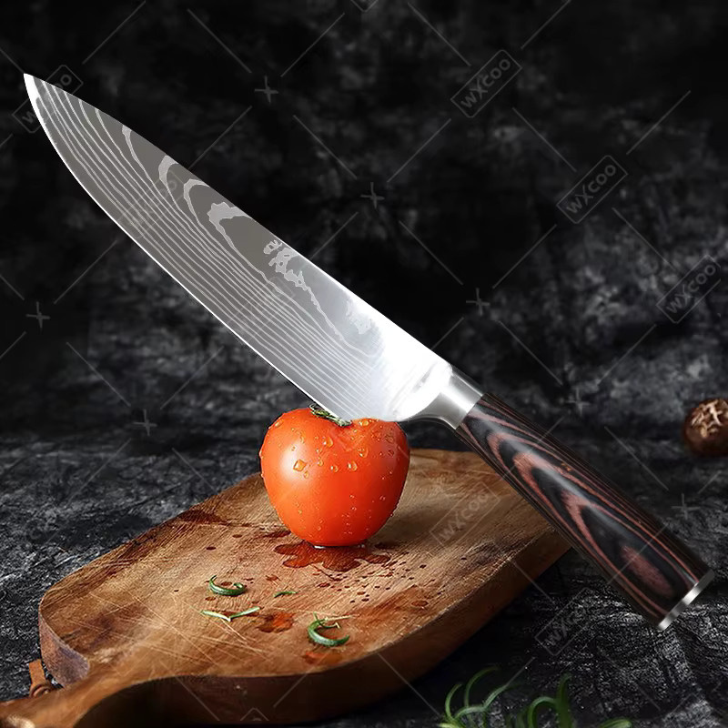 WXCOO Kochmesser aus Edelstahl in Silber mit Holzgriff, 20,32 cm - Bild 3