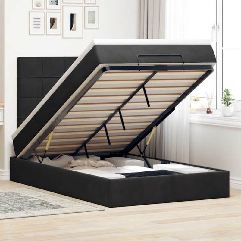 vidaxl Ottoman Polsterbett mit Matratze und LED in Schwarz aus Samt, B/T: 120 x 200 cm - Bild 1