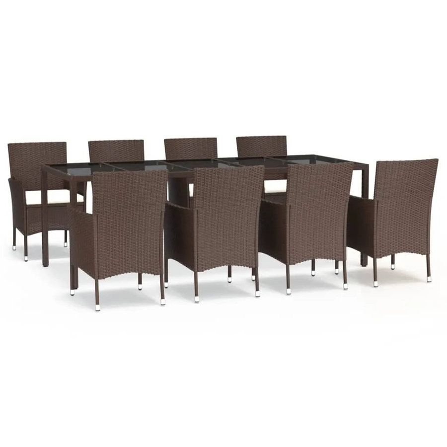vidaXL 9-teilige Garten-Essgruppe aus Poly-Rattan mit Kissen in Braun und Weiß - Bild 2