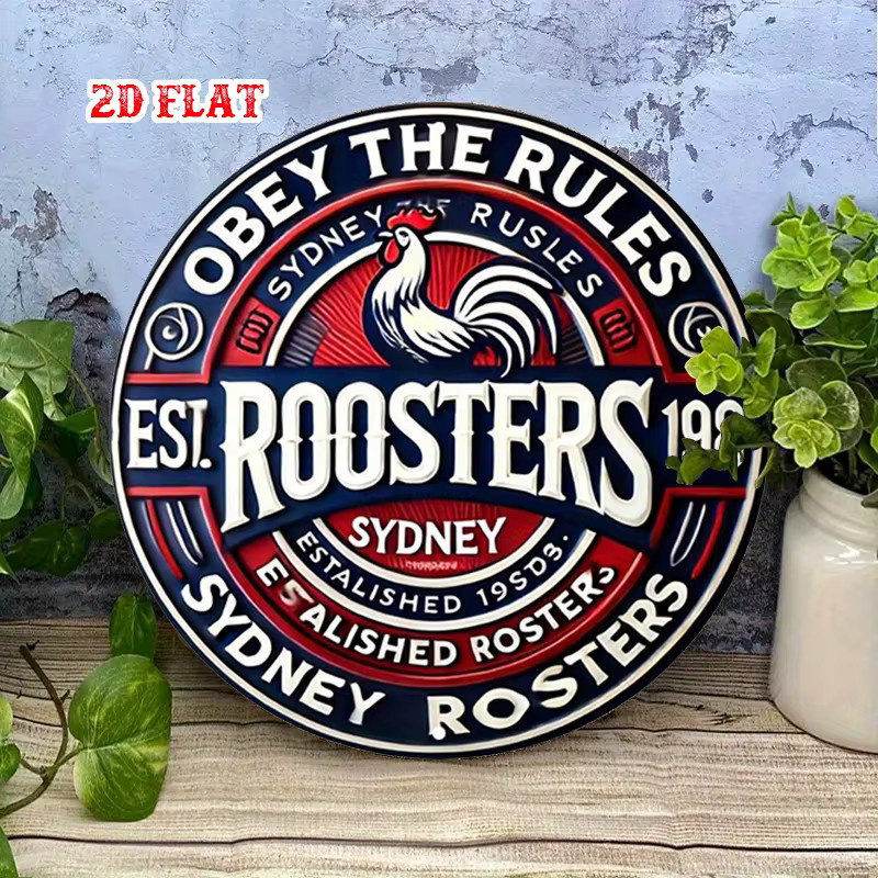 Potdemiel Sydney Roosters Rugby Team Rundes Aluminiumschild in Rot mit Hahn-Maskottchen, Durchmesser: 20 cm - Bild 3