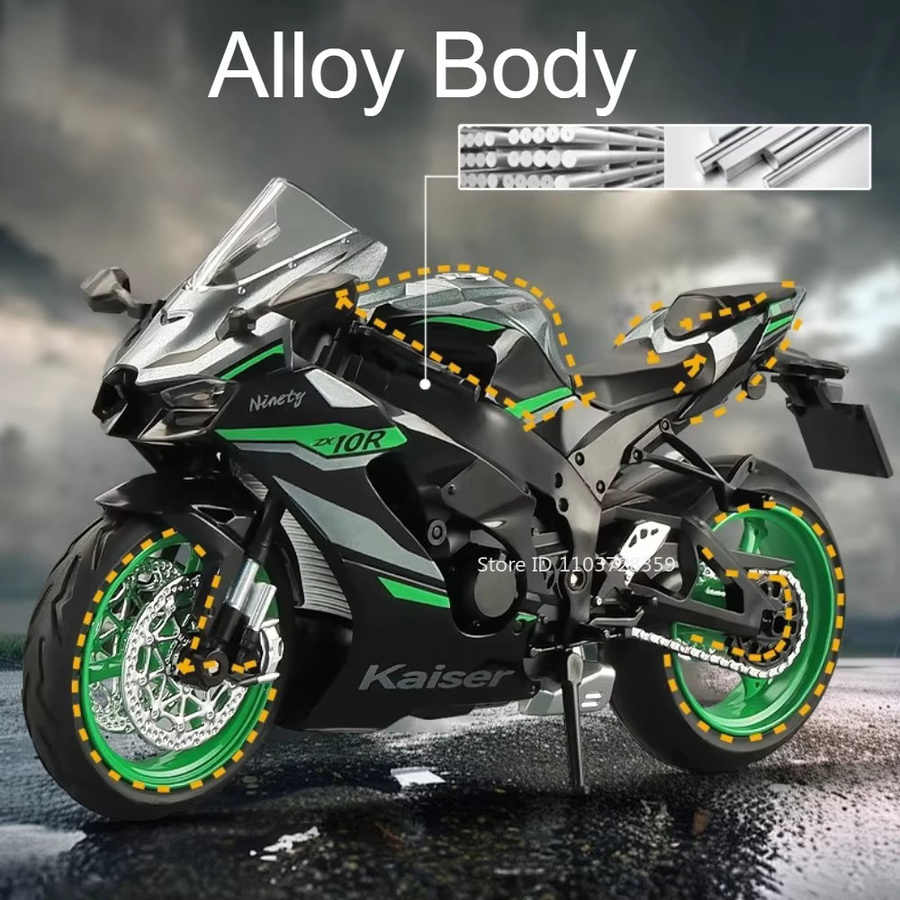 MAKEDA Kawasaki NIJIA ZX-10R KX450 Motorrad Modell, 1:12, Metall, mit Licht und Sound - Bild 2