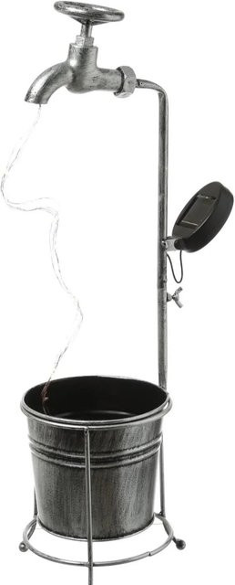 Marelida LED Solar Wasserhahn mit Blumentopf in Silber für Garten und Balkon, Höhe: 60 cm - Bild 1