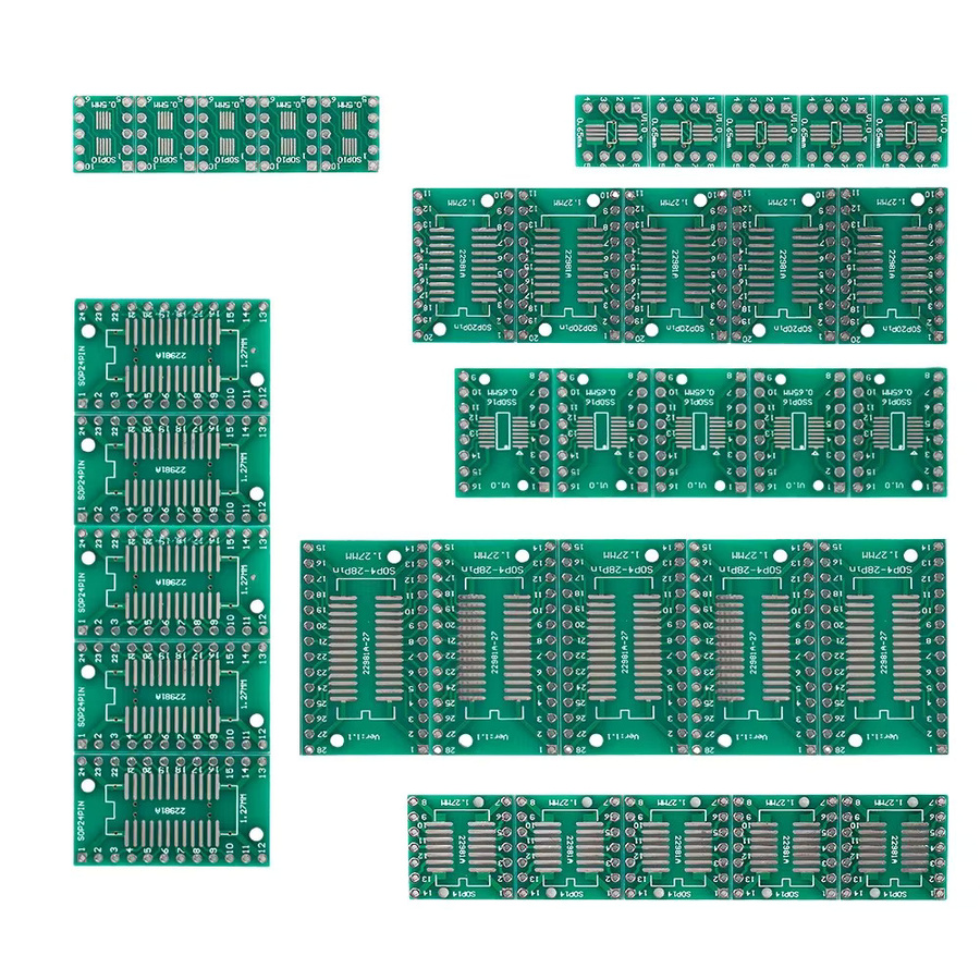 35er Set PCB SMD zu DIP Adapter Konverter Protoboard in Grün für SOP8 MSOP10 SOP14 SOP16 SOP20 SOP24 und SOP28 - Bild 3