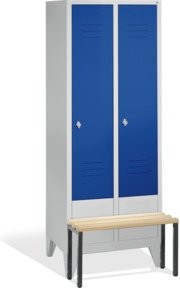 C+P Umkleidespind Classic mit Sitzbank, 2 Abteile, Front Enzianblau, Korpus Lichtgrau, H x B x T: 185 x 81 x 50 cm - Bild 1