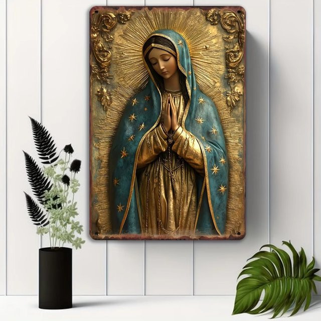 CIFBUY Metallschild Jungfrau von Guadalupe Rustikale Aluminium-Wandkunst im Americana-Stil B/H: 30 x 20 cm, Mehrfarbig - Bild 1