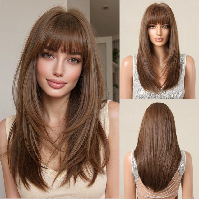 EASIHAIR Perücke, synthetisch, braun, lang, Pony, Damen - Bild 1