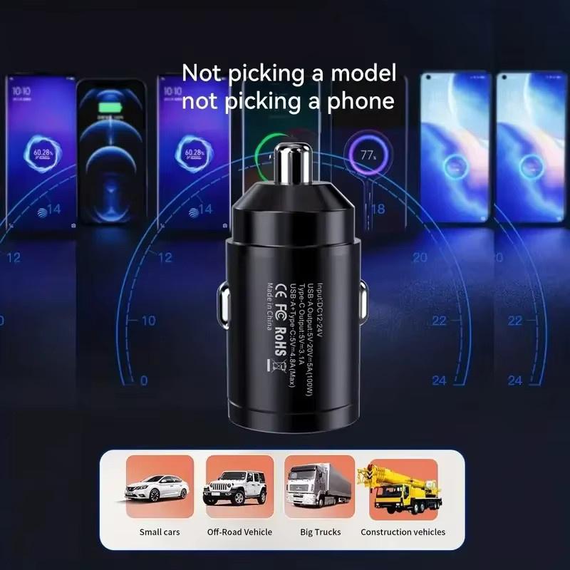 Schnelles 66W USB-C Auto Ladegerät aus Metall in Schwarz mit Mini Pull Ring - Bild 2