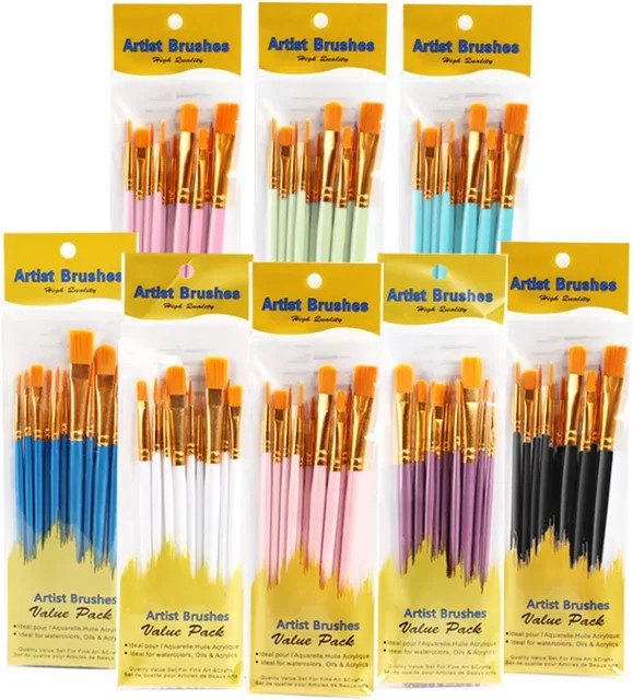 10er Set Multifunktionale Aquarellpinsel mit Nylonhaar und pinkfarbenen Kunststoffgriffen für Gouache und Ölfarben - Bild 1