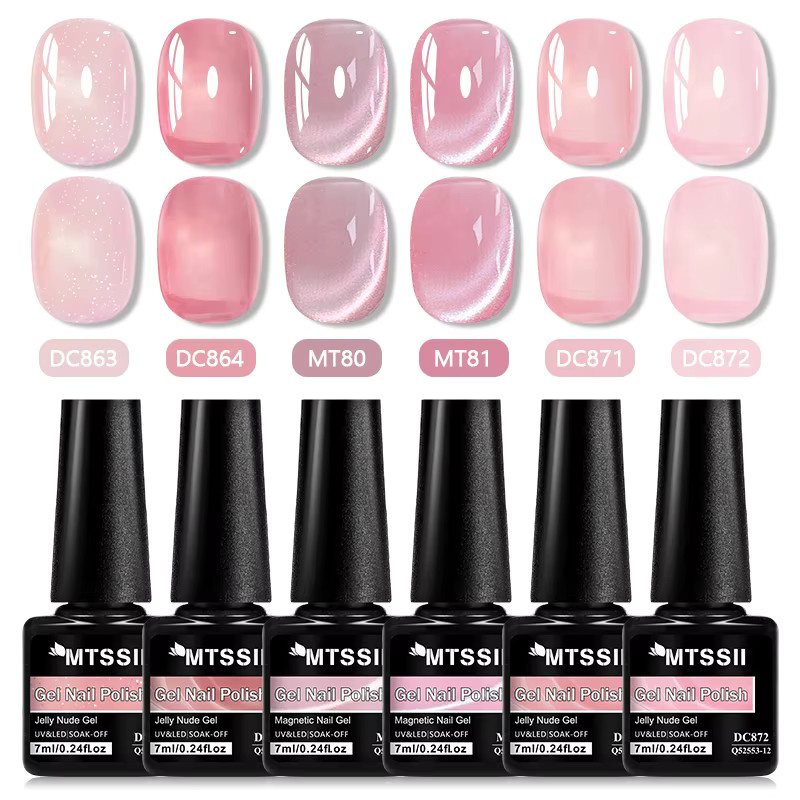 Mtssii Magnetisches Gel-Nagellack-Set, Nude Pink, Schimmernd, 6-teilig - Bild 3