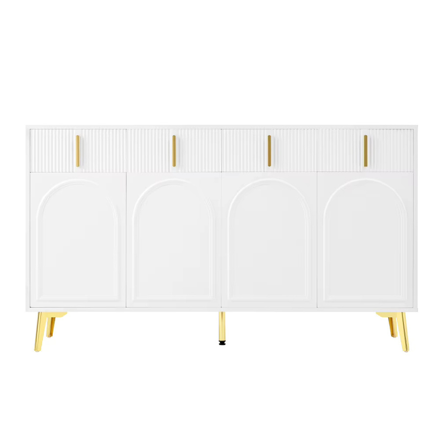 PINGGO Beistellschrank in Weiß mit goldenen Griffen und Beinen, modern mit 4 Türen und 4 Schubladen für Wohn- und Esszimmer - Bild 2