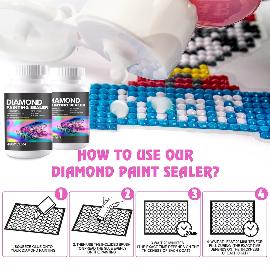 Diamant-Malerei-Versiegelungs-Set mit 3 Pinseln und Puzzle-Kleber für Erwachsene, 480 ml - Bild 4