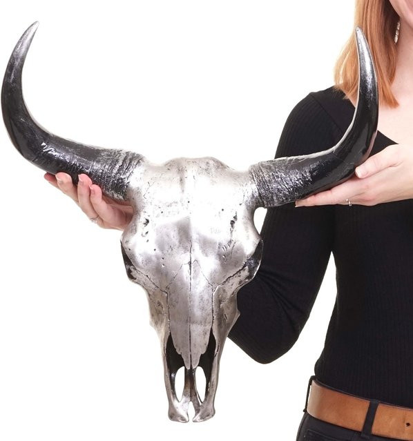MCW Deko Schädel Stier Longhorn Kopf aus Polyresin in Silberfarben, Höhe: 45 cm - Bild 1
