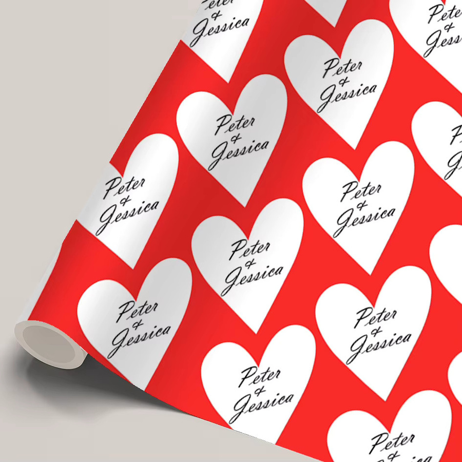 Joy-enlife Personalisiertes Geschenkpapier für Valentinstag und Hochzeiten mit weißem Herzmuster in Rot, 3 oder 6 Stück - Bild 4