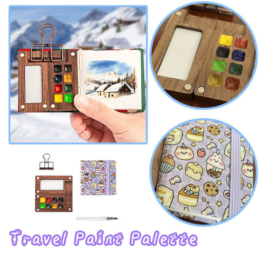 Tragbares Mini-Aquarellfarben-Set mit Holzpalette in Mehrfarbig für Künstler, Anfänger und Kinder - Bild 5