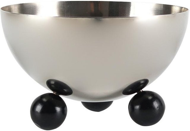 Moderner halbrunder Obstteller aus Metall in Grau mit dreibeiniger Standfläche - Bild 1