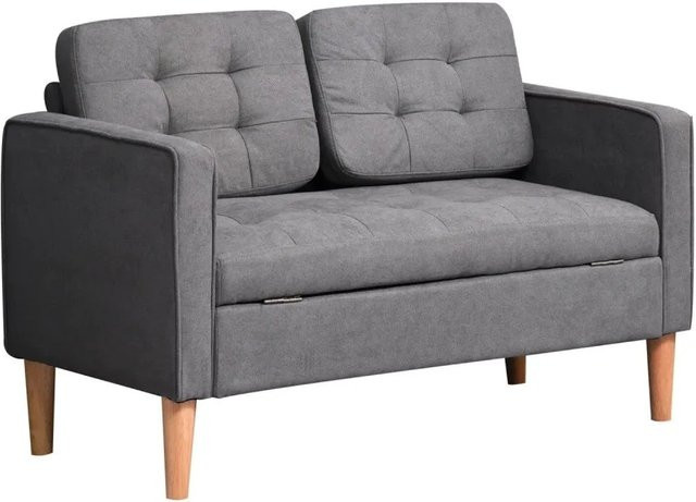 HOMCOM 2 Sitzer Sofa mit Stauraum in Grau, modernes Polstersofa aus Stoff, B/T/H: 117 x 62 x 78 cm - Bild 1