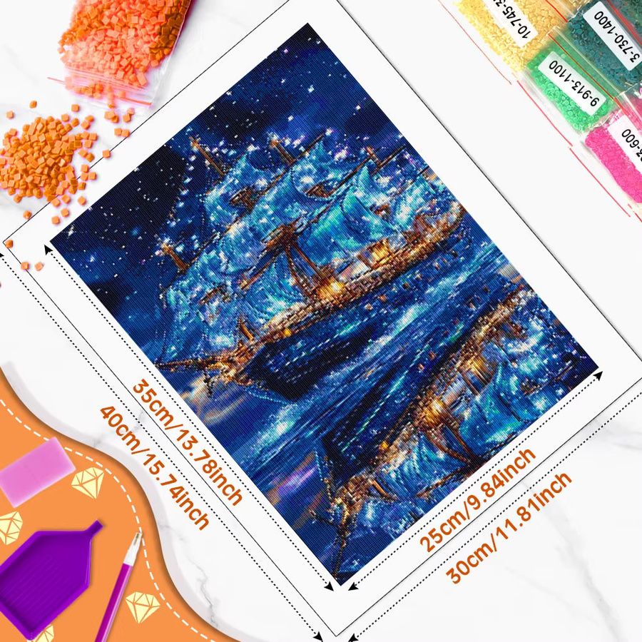 Huacan Diamond Painting Set Sternenhimmel Seemann Landschaft Mosaik Bild in Multicolour B/H: 30 x 20 cm - Bild 2
