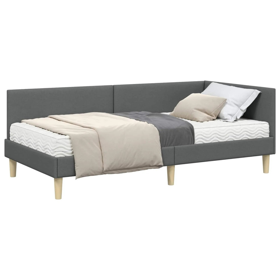 vidaXL Eckbettgestell mit Matratze, 2-teiliges Set, Grau, Stoff, B/T: 90 x 200 cm - Bild 2