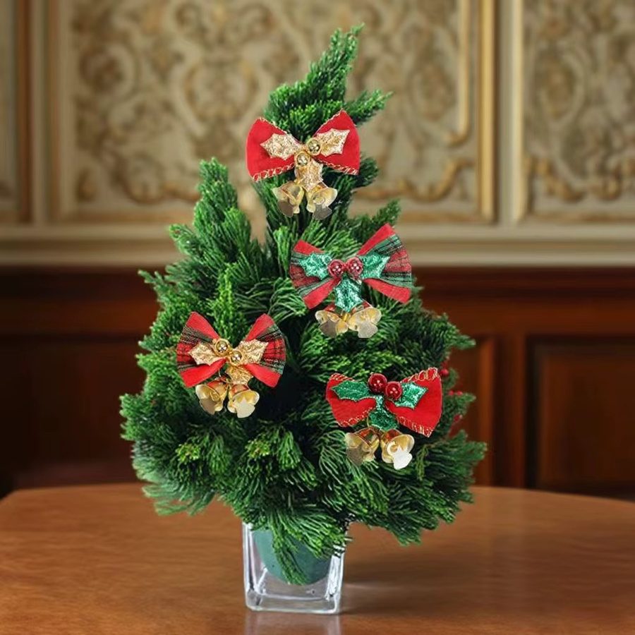 YTYIN Weihnachtsanhänger mit Schleife und kleiner Glocke in Rot-Gold für Weihnachtsbaum und Kränze - Bild 2