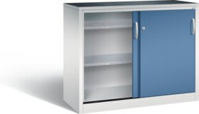 C+P Schiebetürenschrank Acurado mit Regalböden und Schloss, Front Fernblau, Korpus Lichtgrau, H x B x T: 100 x 120 x 50 cm - Bild 1