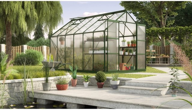 Vitavia Gewächshaus Uranus 9900 in Smaragdgrün mit Aluminiumrahmen, Polycarbonat-Verglasung und Fundament, 9,9 m² - Bild 1