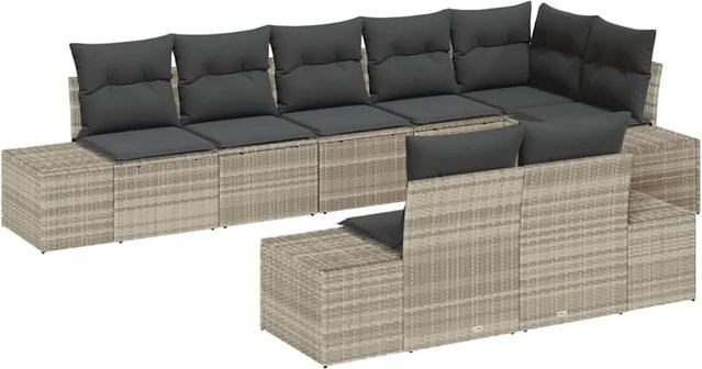 vidaXL Garten-Sofa-Set 8-tlg. in Hellgrau aus Poly-Rattan mit Kissen und L-Form - Bild 1